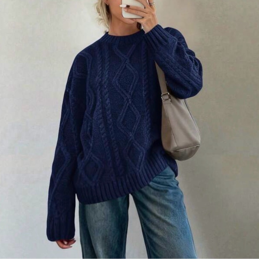 Navy Cable Knit Sweater, Shein, Women’s Large
